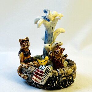 Blue Sky Clayworks Dog Cat Fountain Vintage Figurine by Heather Goldminc 2002
